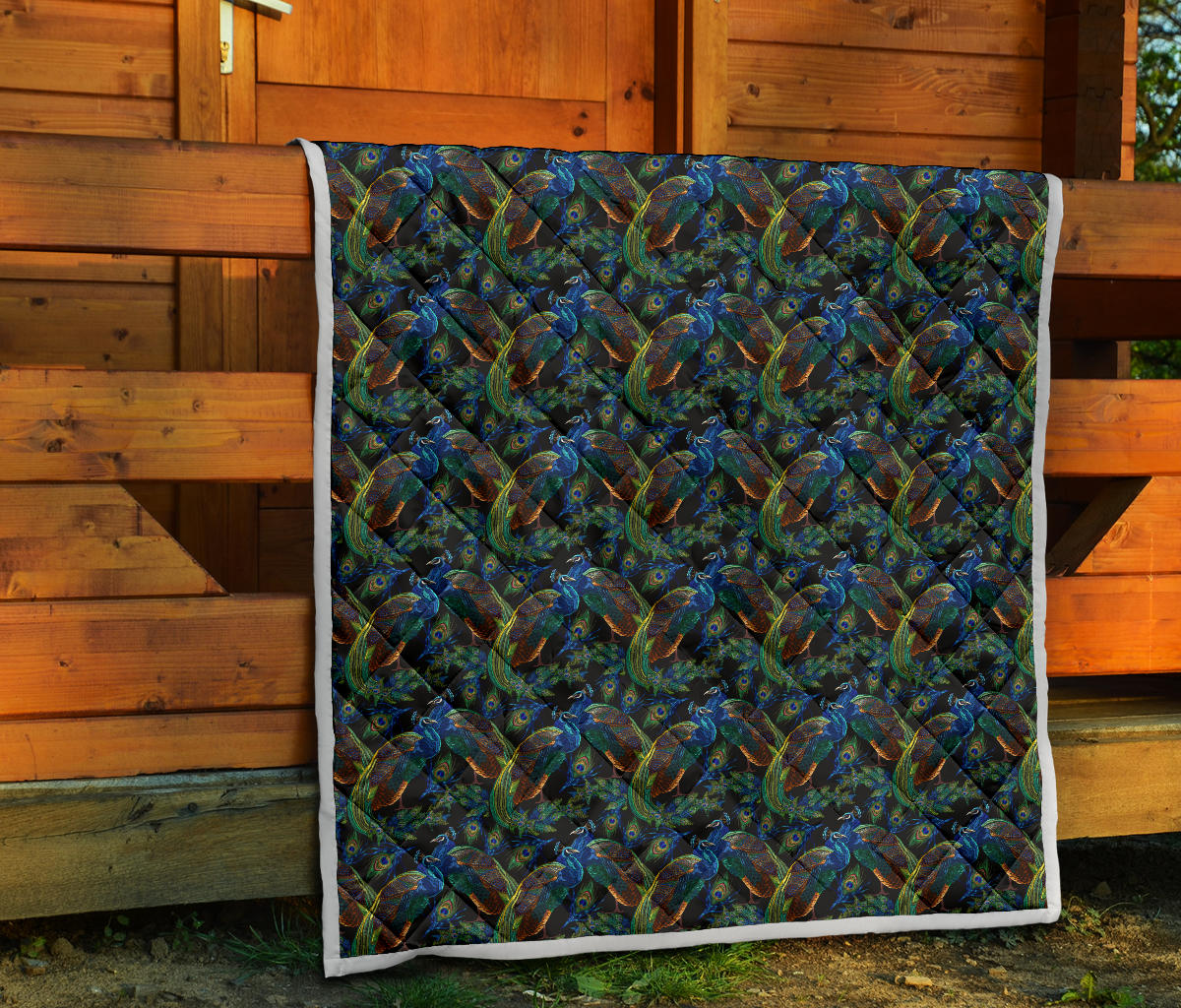 Peacock Themed Design Print Quilt Bedspread