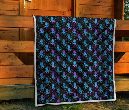 Octopus Blue Design Print Themed Quilt Bedspread