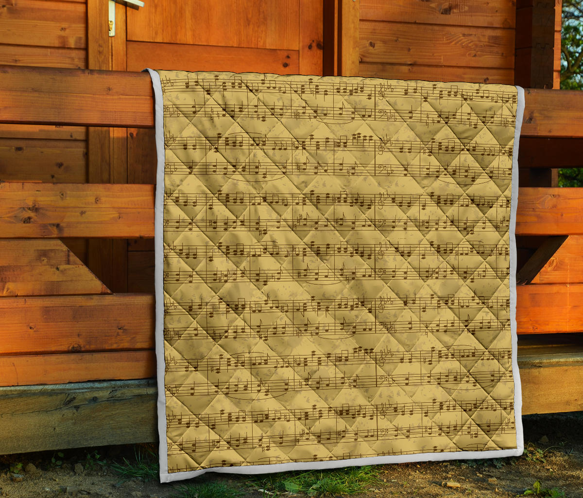 Music Note Vintage Themed Print Quilt Bedspread