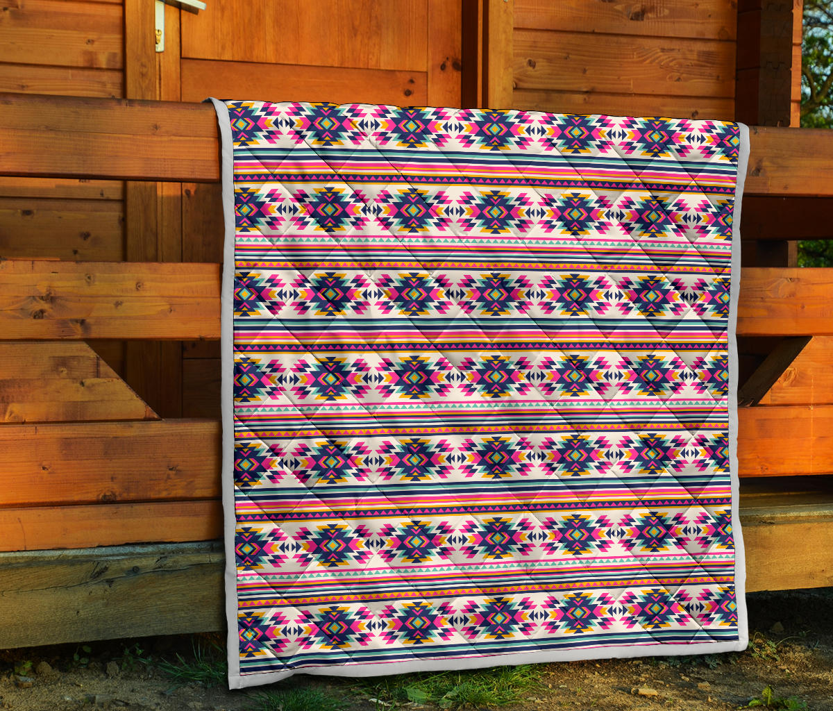 Indian Navajo Neon Themed Design Print Quilt Bedspread