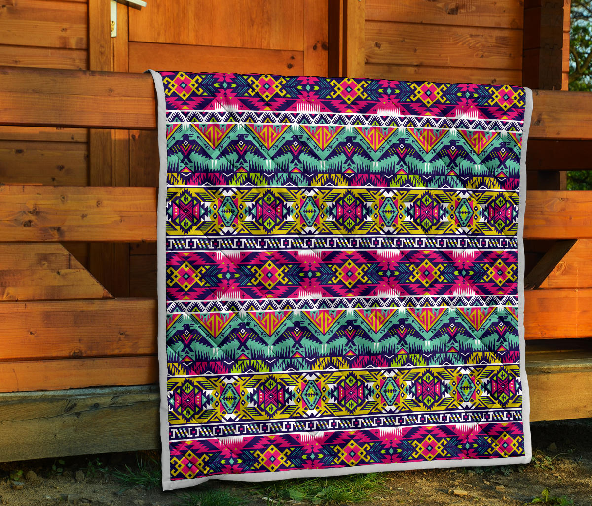 Indian Navajo Color Themed Design Print Quilt Bedspread