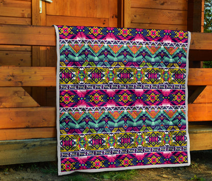 Indian Navajo Color Themed Design Print Quilt Bedspread