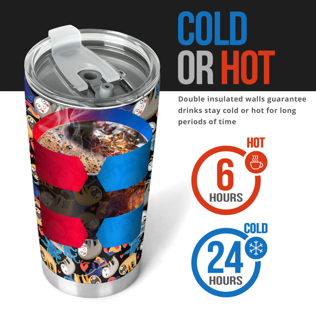 Sloth Cartoon Design Themed Print Tumbler