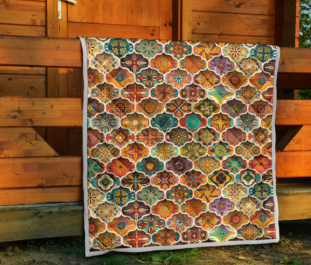 Mandala Mosaic Themed Design Print Quilt Bedspread