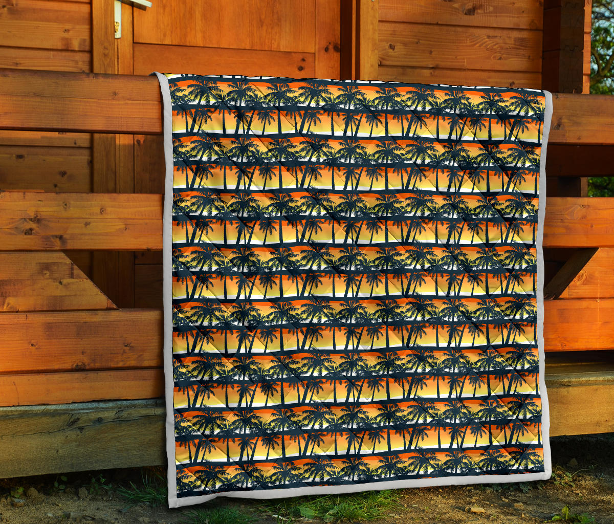 Palm Tree Sunset Design Print Quilt Bedspread