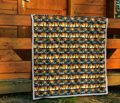 Palm Tree Sunset Design Print Quilt Bedspread