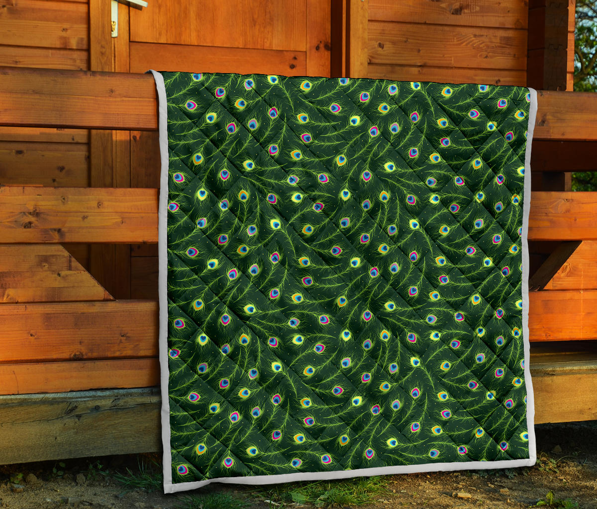 Peacock Feather Green Design Print Quilt Bedspread