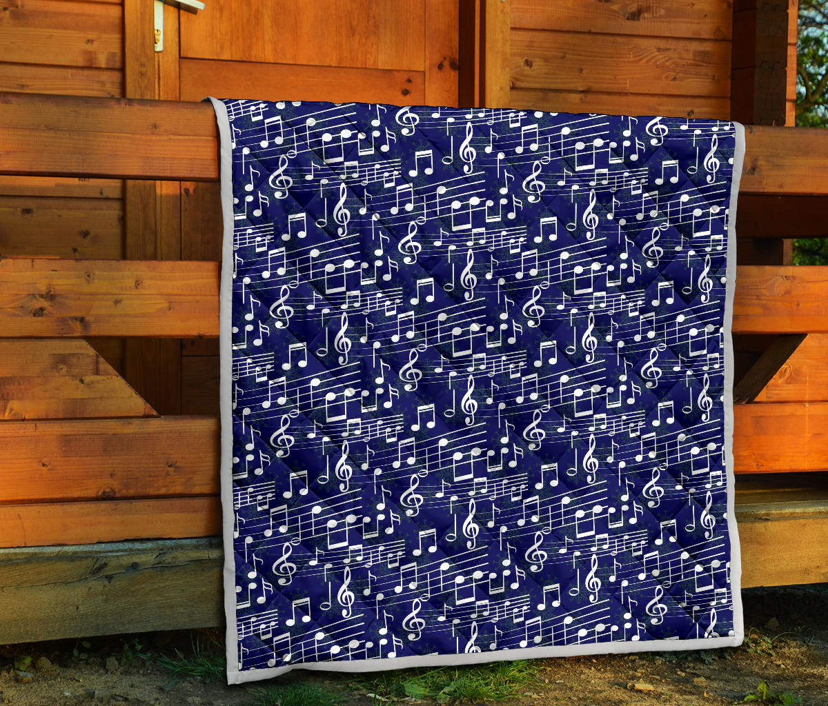 Music Note Blue Themed Print Quilt Bedspread