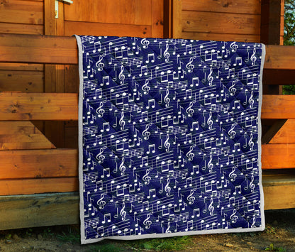 Music Note Blue Themed Print Quilt Bedspread