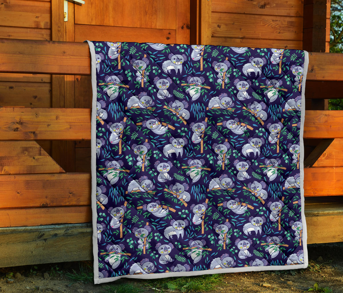 Koala Themed Design Print Quilt Bedspread