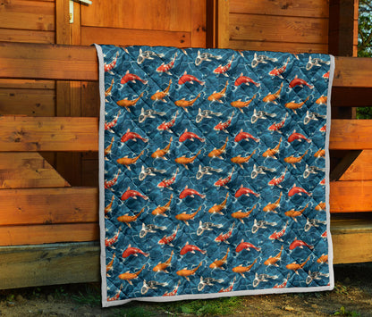 Koi Carp Water Design Themed Print Quilt Bedspread