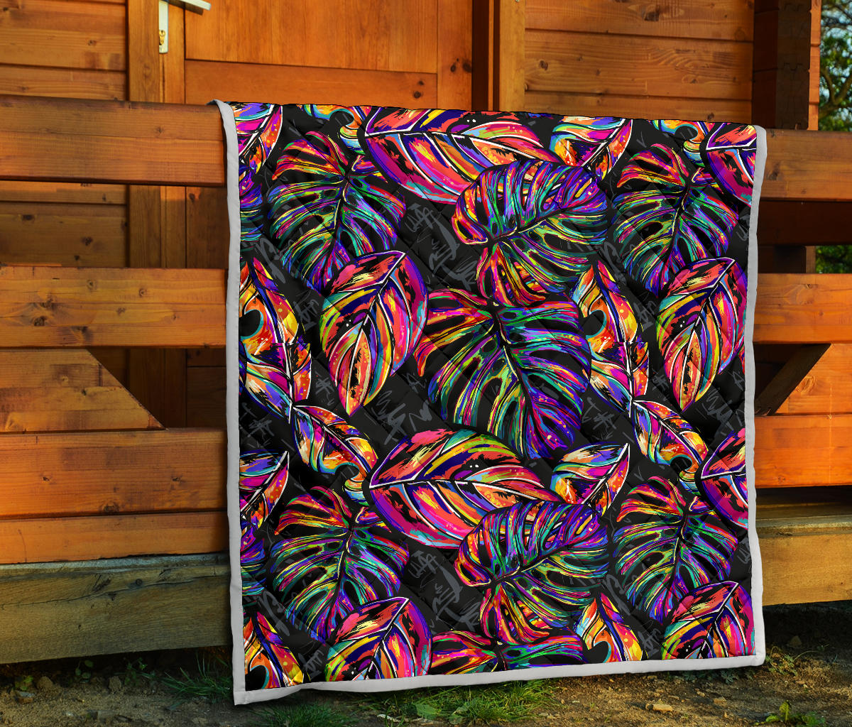 Neon Color Tropical Palm Leaves Quilt Bedspread
