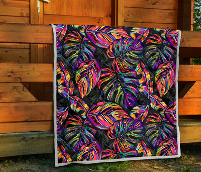 Neon Color Tropical Palm Leaves Quilt Bedspread