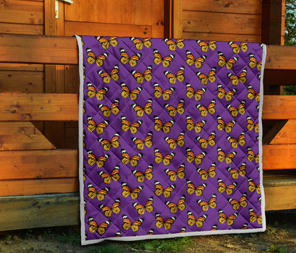 Monarch Butterfly Purple Print Pattern Quilt Bedspread