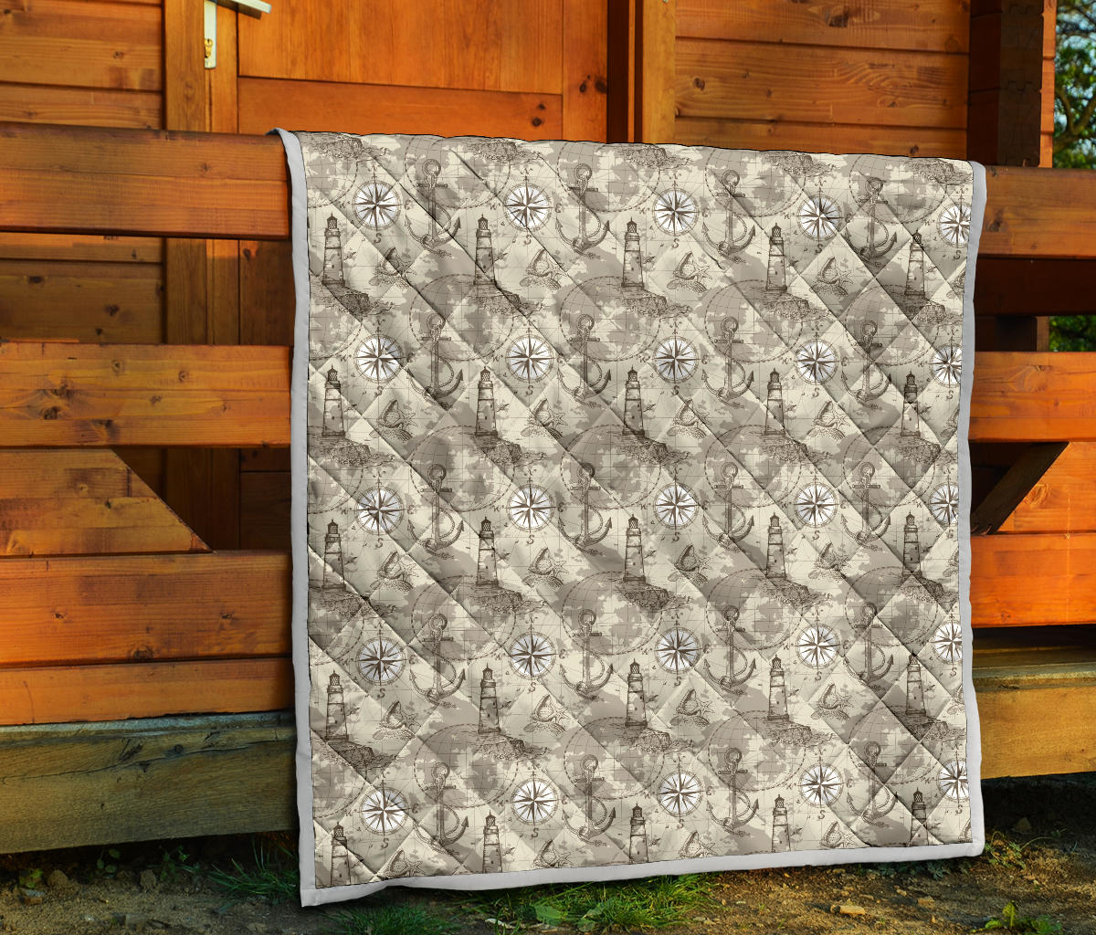 Nautical Map Design Themed Print Quilt Bedspread