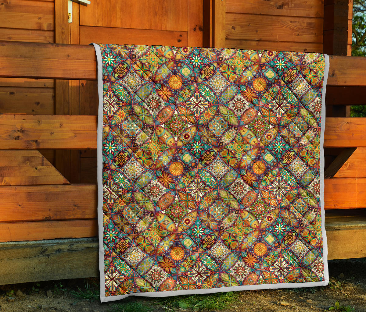 Mandala Flower Themed Design Print Quilt Bedspread