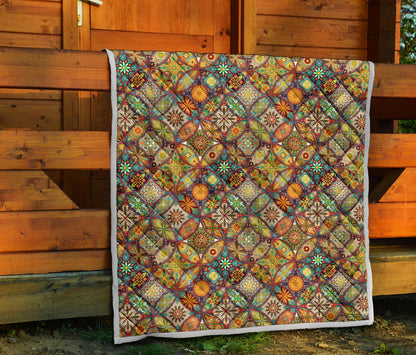 Mandala Flower Themed Design Print Quilt Bedspread