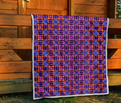 kaleidoscope Purple Orange Print Design Quilt Bedspread