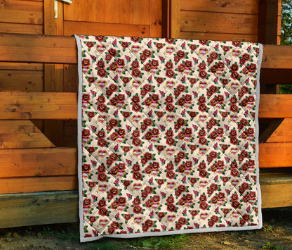 Old School Tattoo Rose Pattern Quilt Bedspread