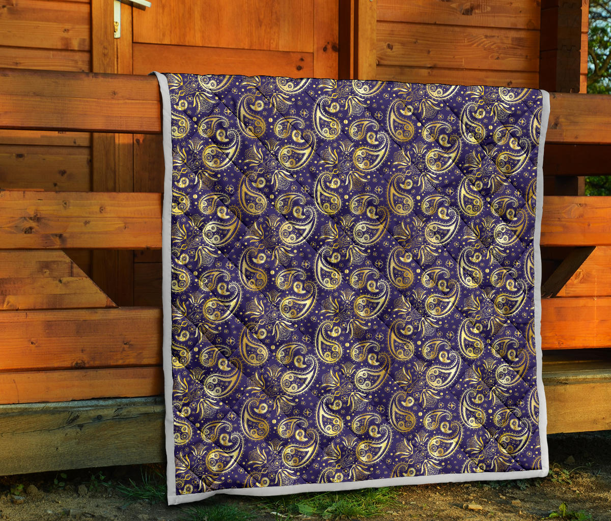 Paisley Blue Yellow Design Print Quilt Bedspread