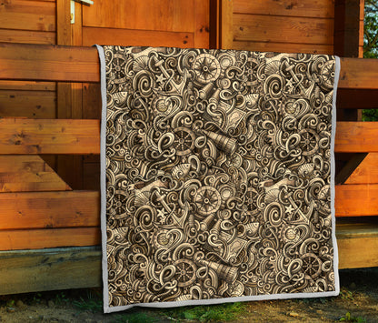 Nautical Tattoo Design Themed Print Quilt Bedspread