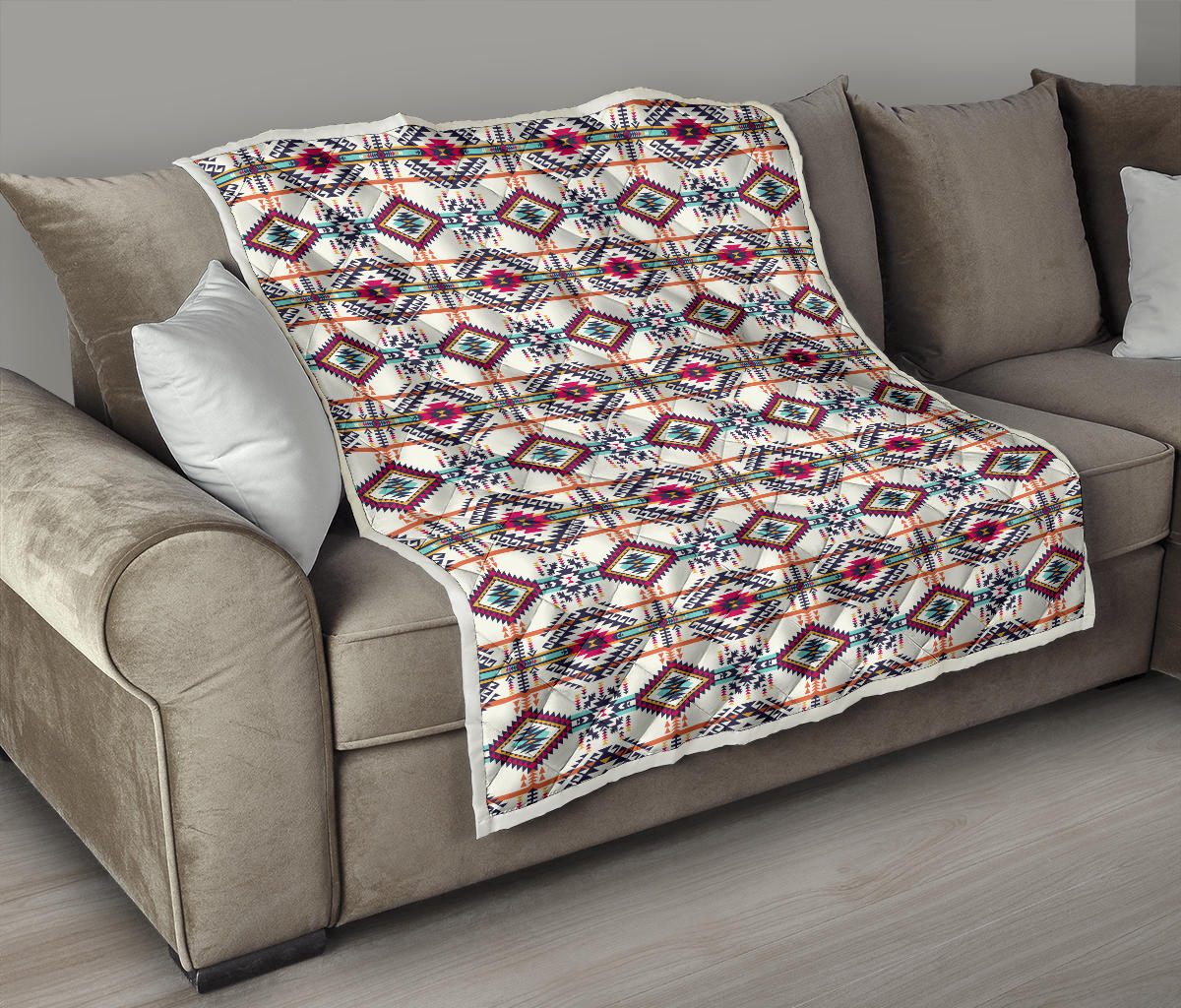 Indian Navajo Art Themed Design Print Quilt Bedspread