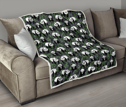 Panda Bear Bamboo Themed Print Quilt Bedspread