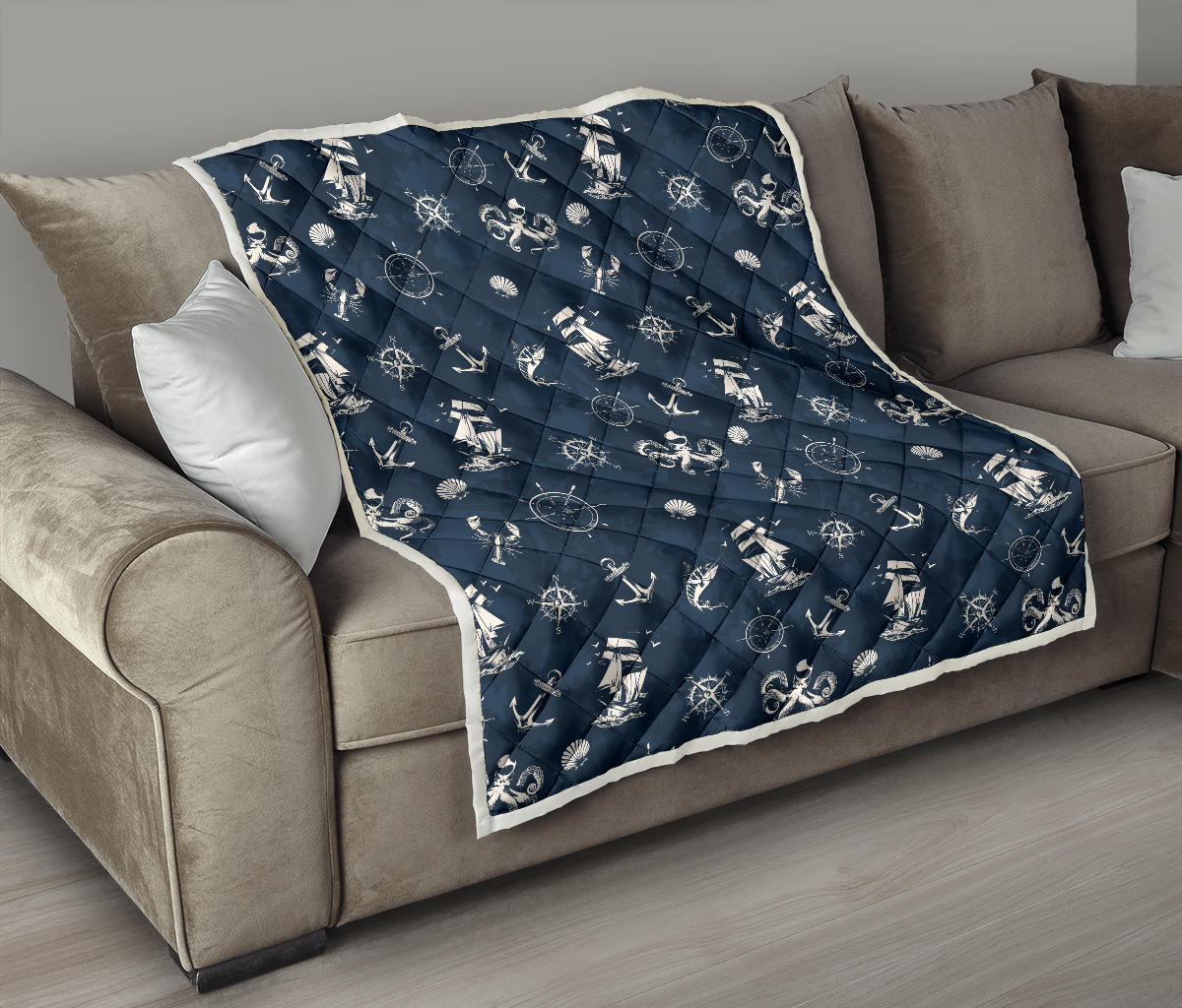 Nautical Sea Themed Print Quilt Bedspread