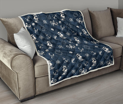 Nautical Sea Themed Print Quilt Bedspread