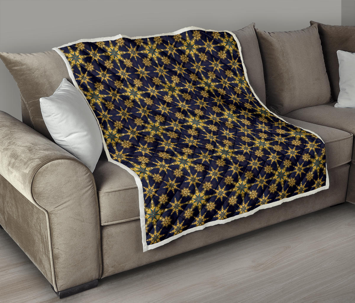 kaleidoscope Gold Print Design Quilt Bedspread