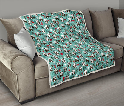 Panda Bear Cute Themed Print Quilt Bedspread
