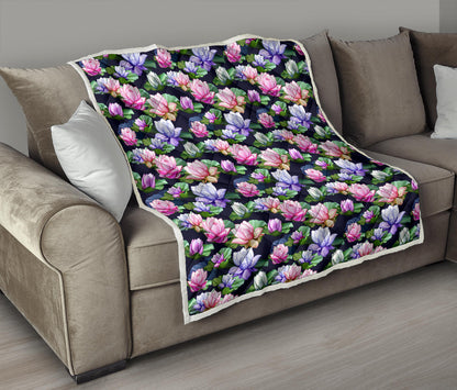 Lotus Flower Print Design Quilt Bedspread