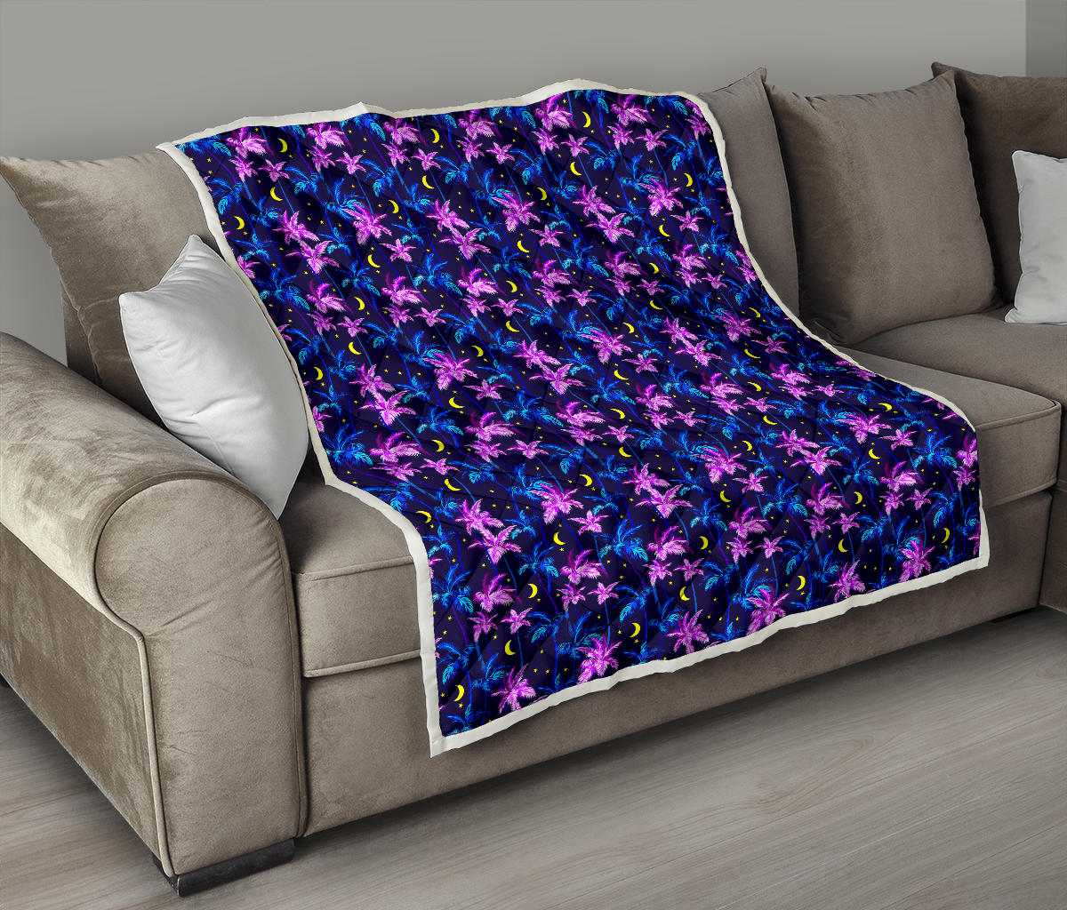 Palm Tree Night Scene Design Print Quilt Bedspread