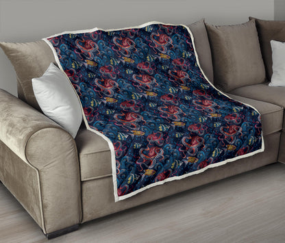 Octopus Deep Sea Print Themed Quilt Bedspread