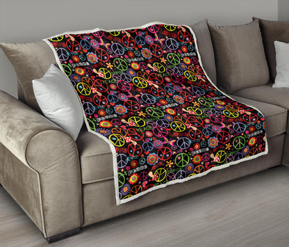 Peace Sign Colorful Design Print Quilt Bedspread
