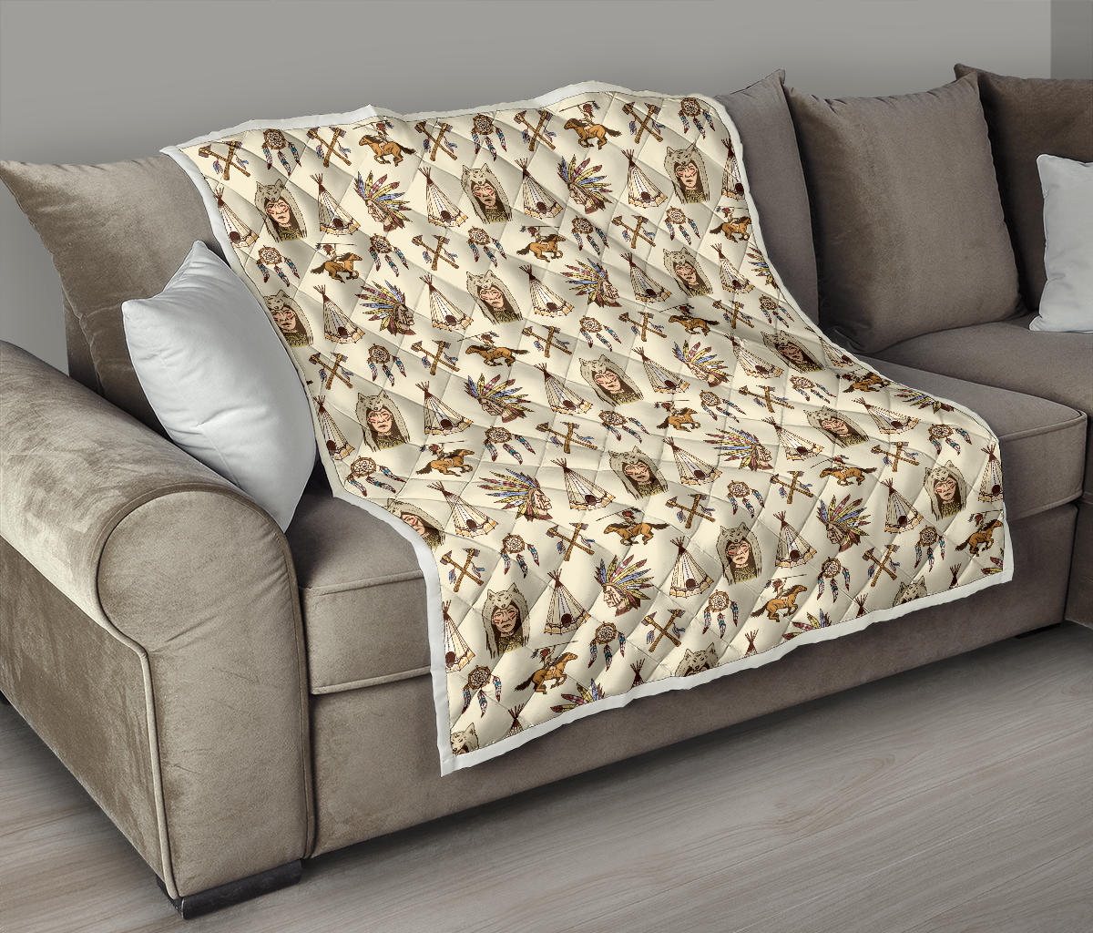 Native Indian Pattern Design Print Quilt Bedspread