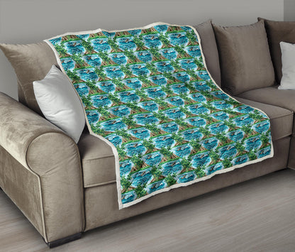 Palm Tree Hawaiian Themed Design Print Quilt Bedspread