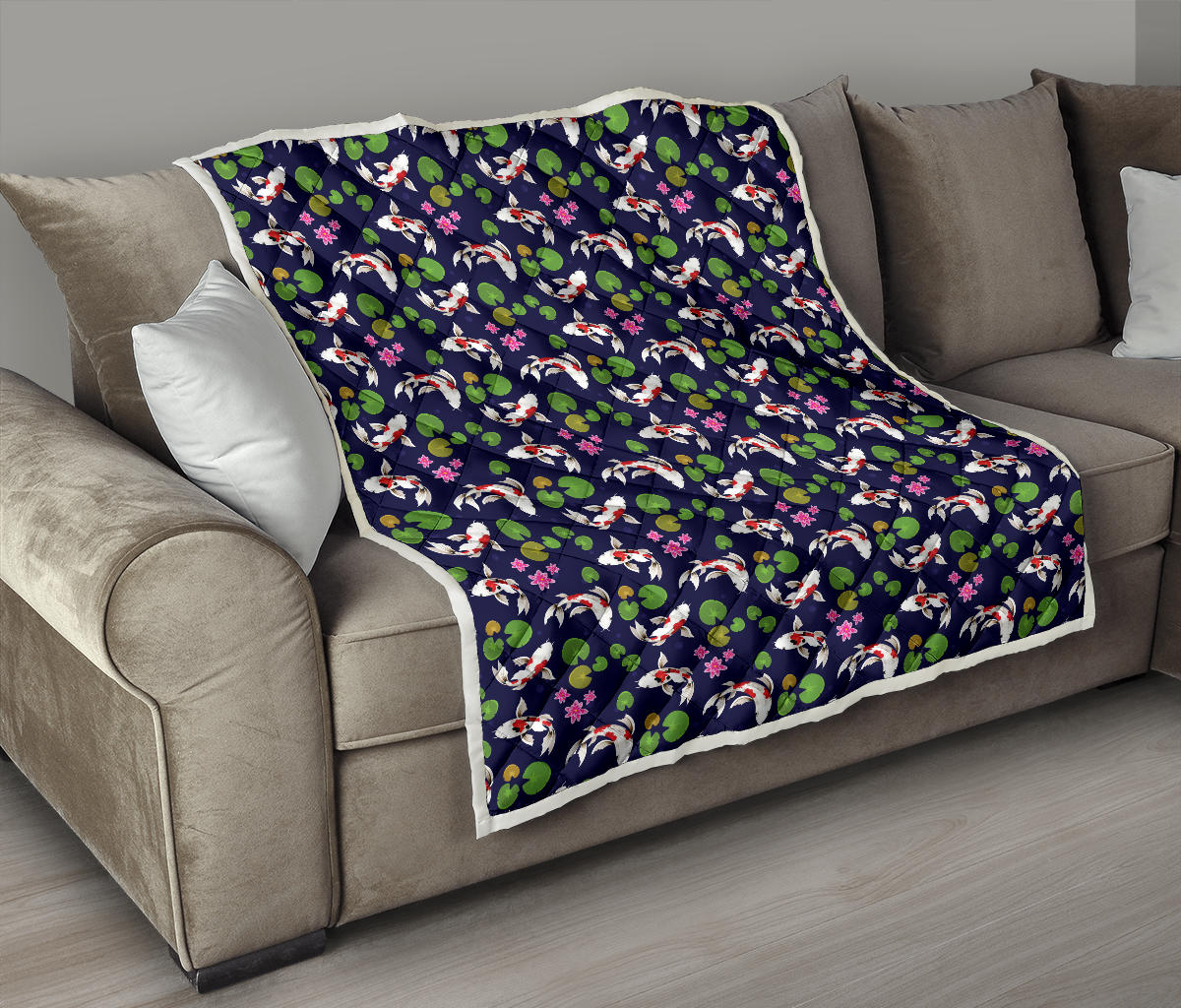 Koi Carp Pattern Design Themed Print Quilt Bedspread