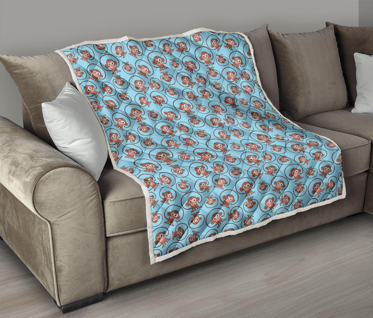 Monkey Cute Design Themed Print Quilt Bedspread