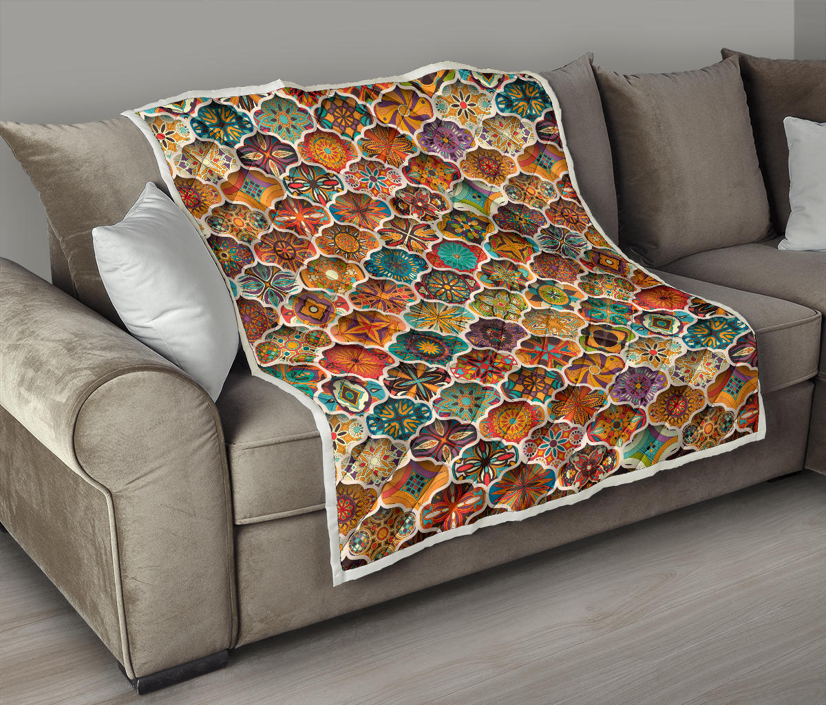 Mandala Mosaic Themed Design Print Quilt Bedspread