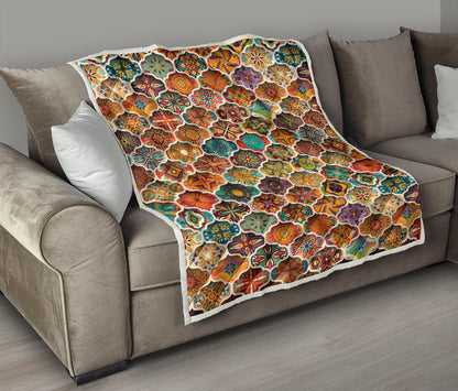 Mandala Mosaic Themed Design Print Quilt Bedspread
