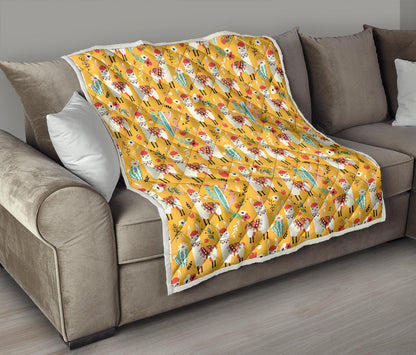 Llama Cute Themed Print Quilt Bedspread