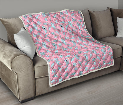 Narwhal Cartoon Cute Print Quilt Bedspread