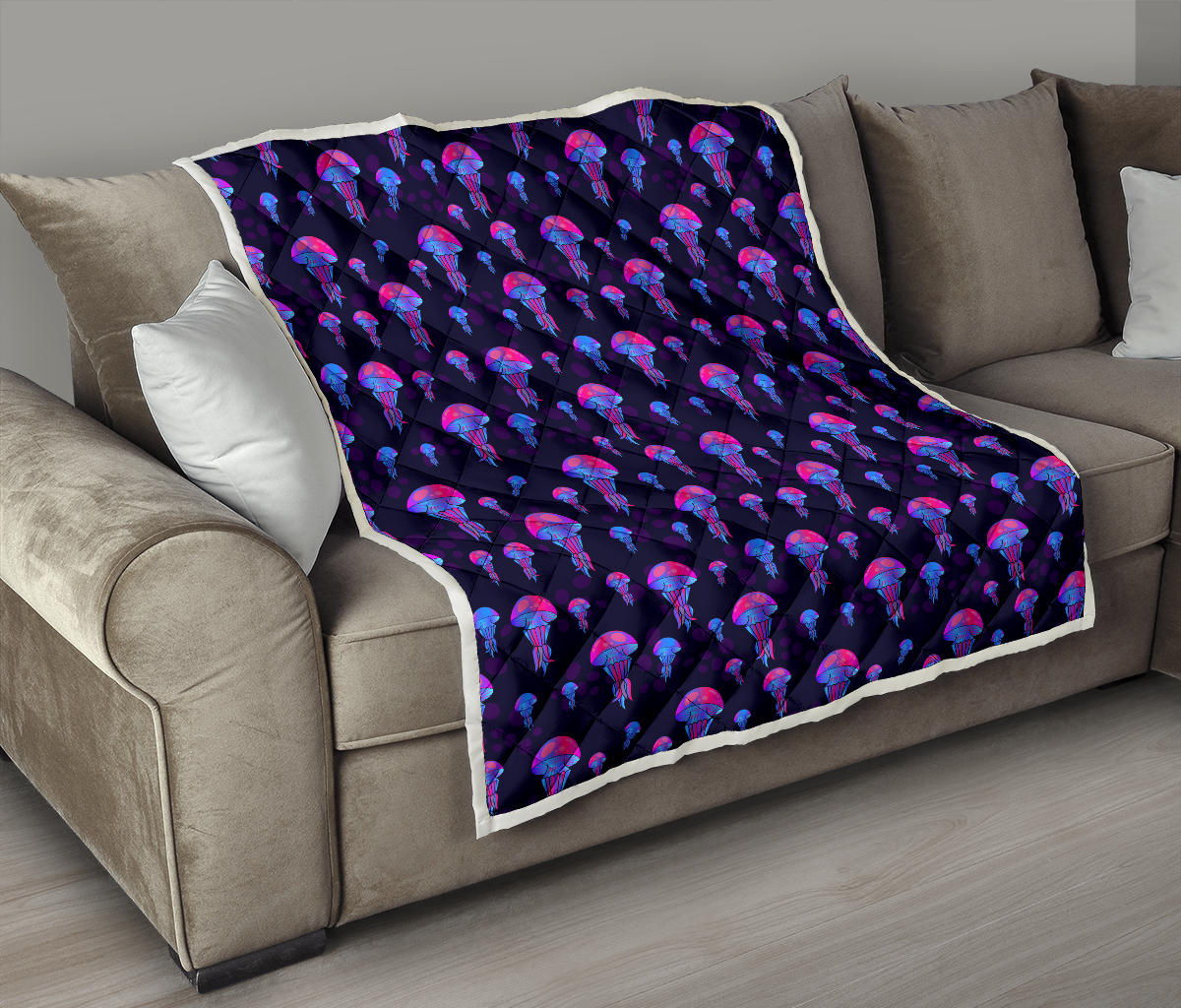 Jellyfish Neon Print Quilt Bedspread