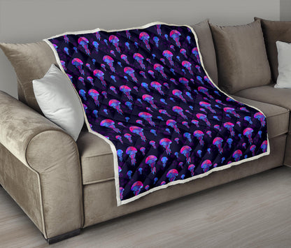 Jellyfish Neon Print Quilt Bedspread