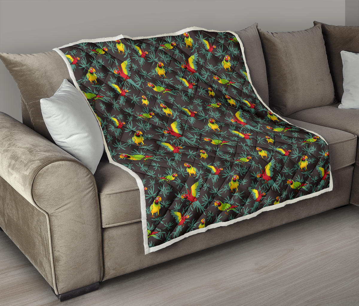 Parrot Themed Print Quilt Bedspread