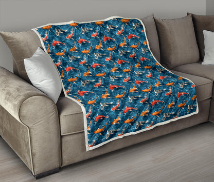 Koi Carp Water Design Themed Print Quilt Bedspread