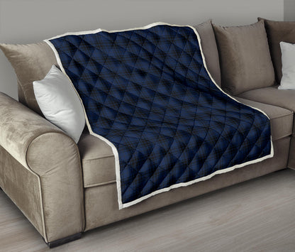 Navy Blue Tartan Plaid Pattern Quilt Bedspread