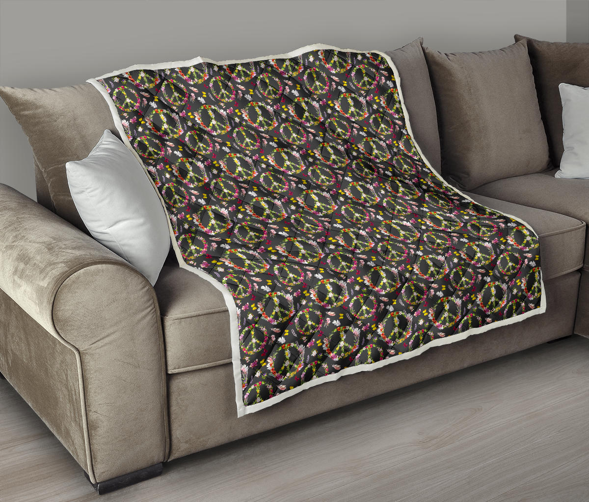 Peace Sign flowers Design Print Quilt Bedspread
