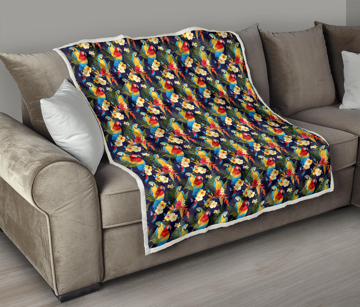 Parrot Themed Design Quilt Bedspread
